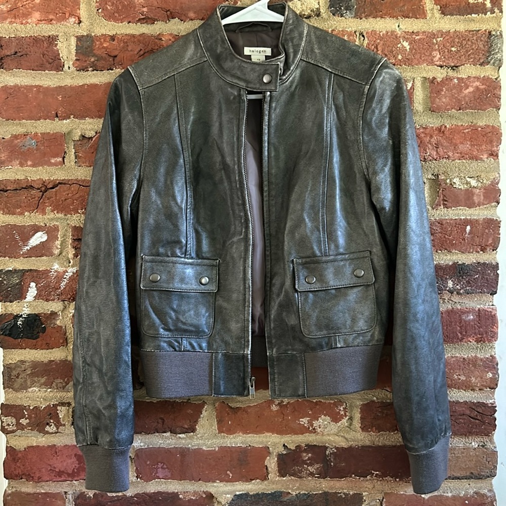 Halogen XS Leather Jacket Distressed